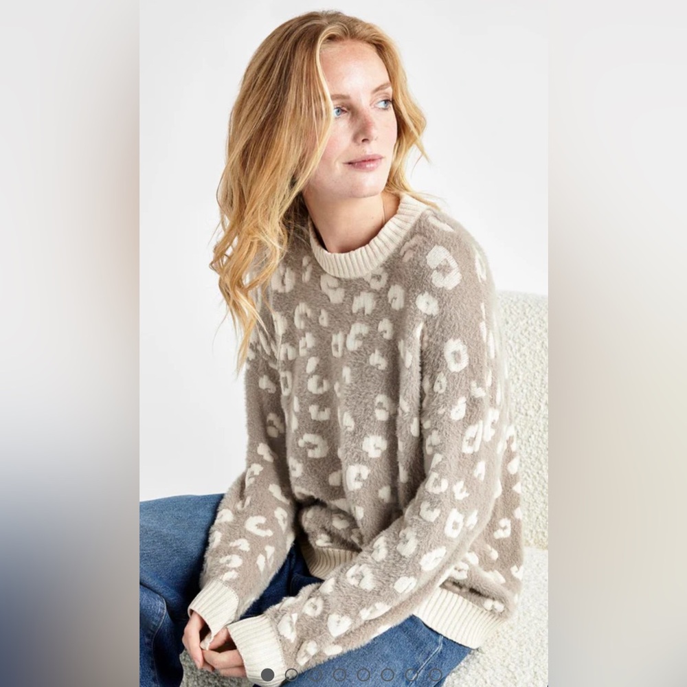 Splendid Cream and Brown Leopard Print Sweater